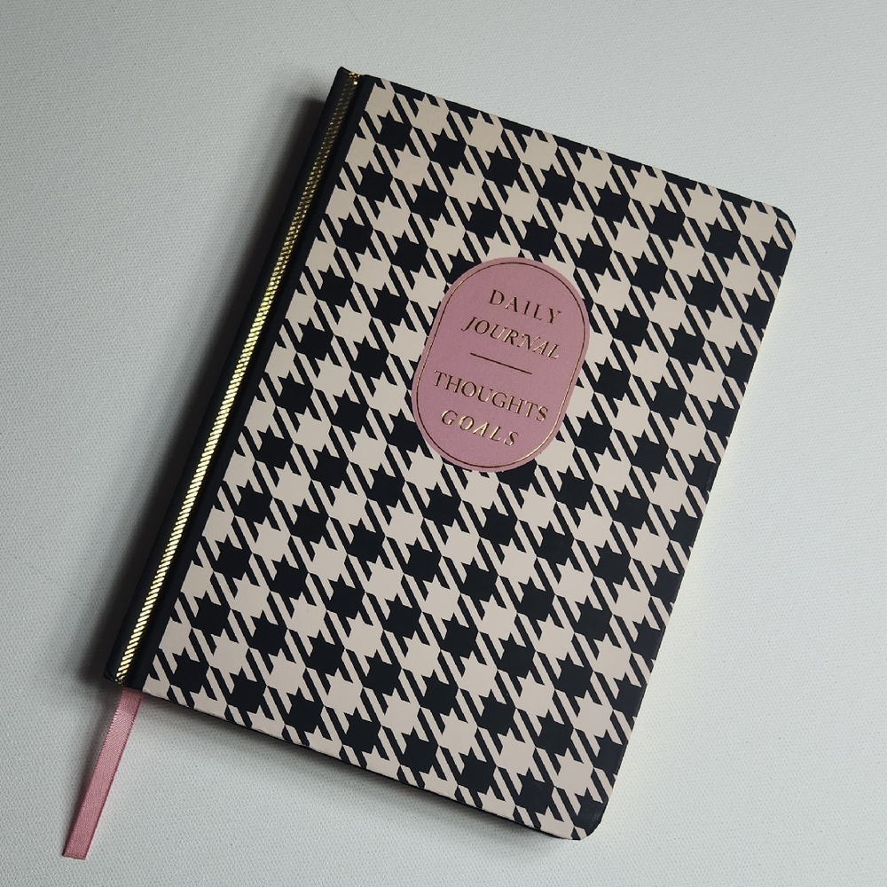 Elegant Houndstooth Journal with Pink Highlights